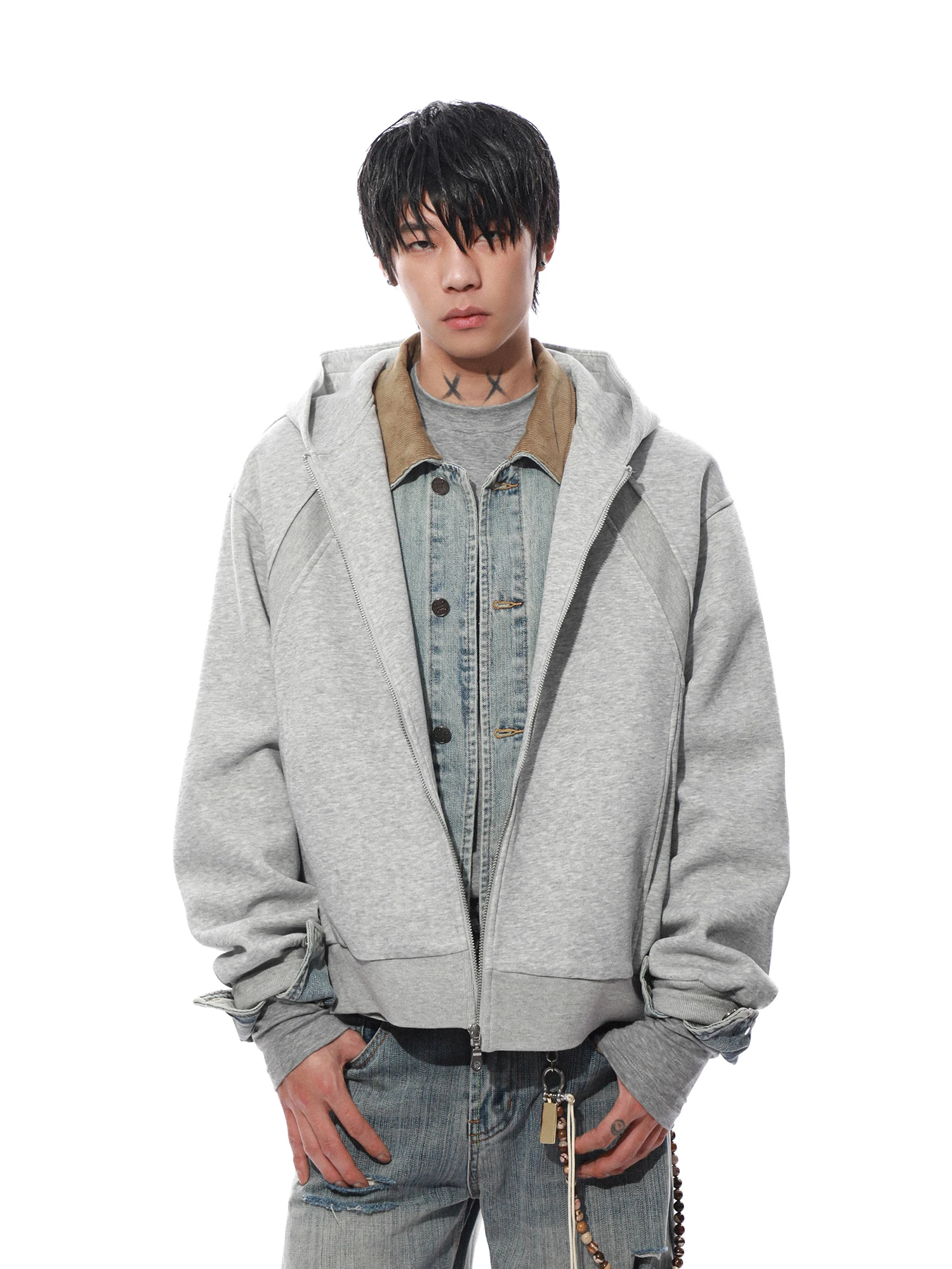 

Американский ретро-кардиган с капюшоном в стиле деконструкции, свободный повседневный удобный хлопковый свитшот с длинными рукавами на молнии