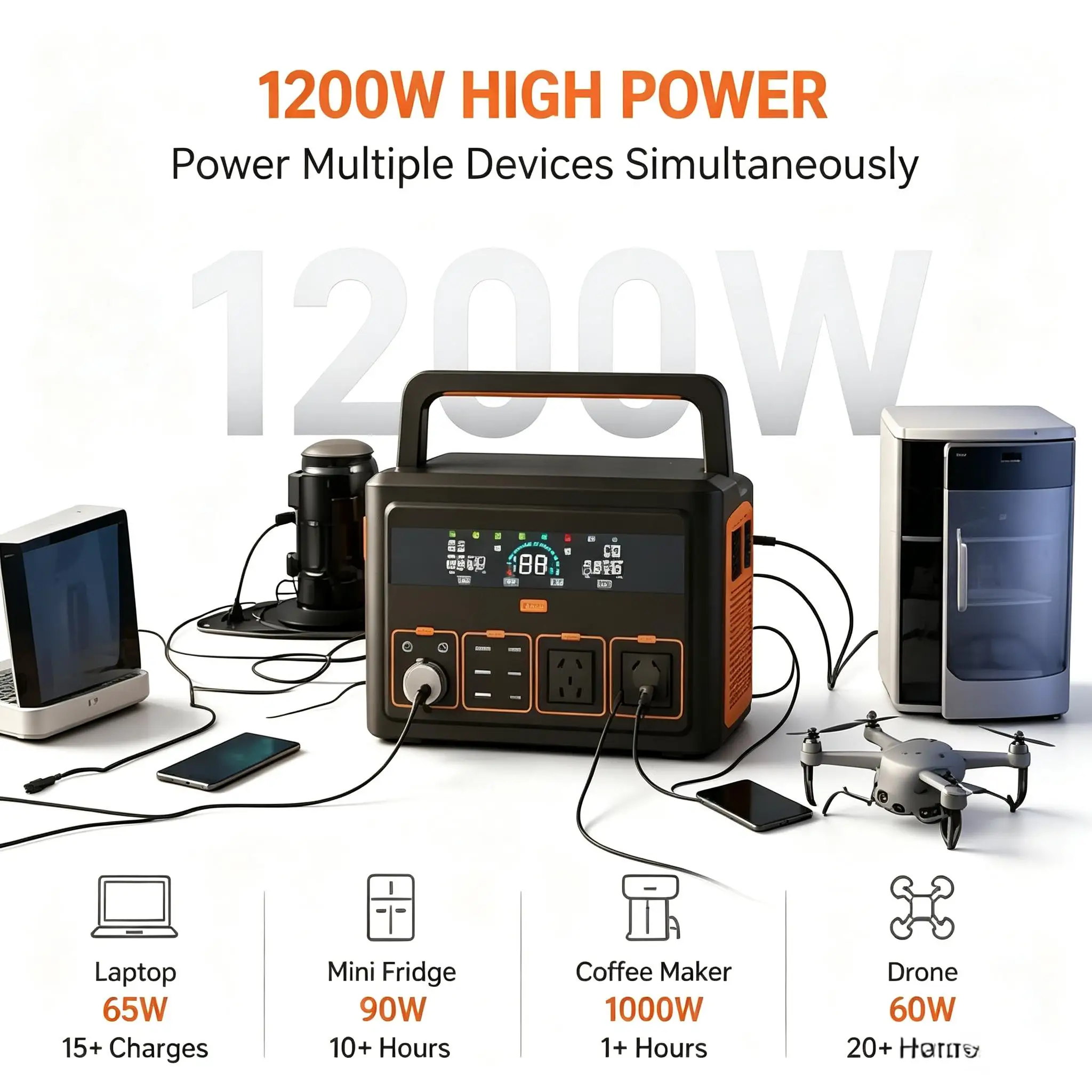 1200W Portable Power Station LiFePO4 Battery Solar Generator MPPT Controller For Emergency/Camping Large Capacity Supply
