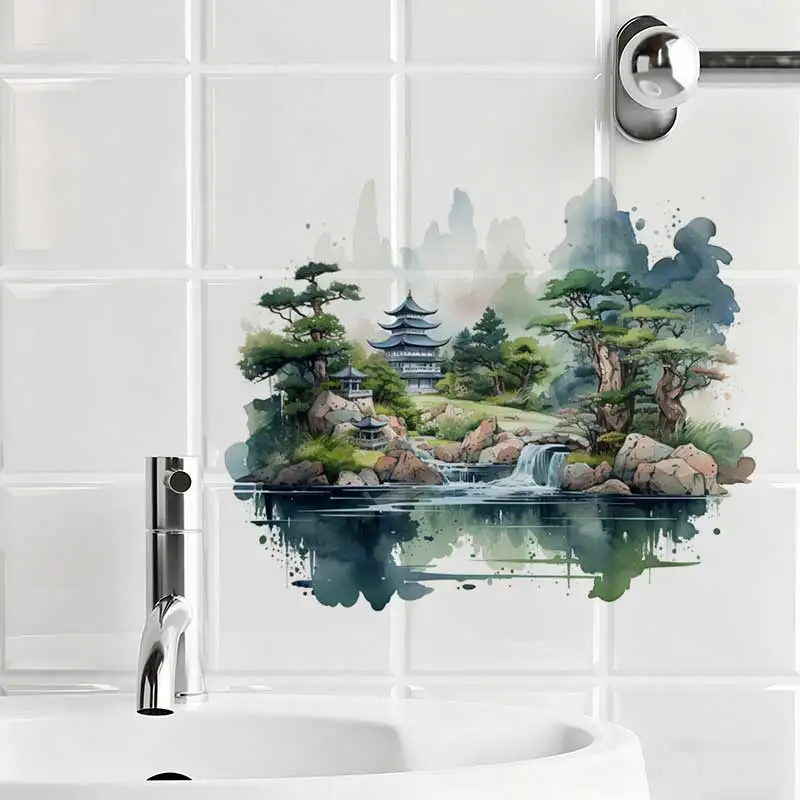 Tranquil Zen Garden Wall Sticker Bathroom Toilet Decor Living Room Cabinet Refrigerator Home Decoration Decals Stickers S952