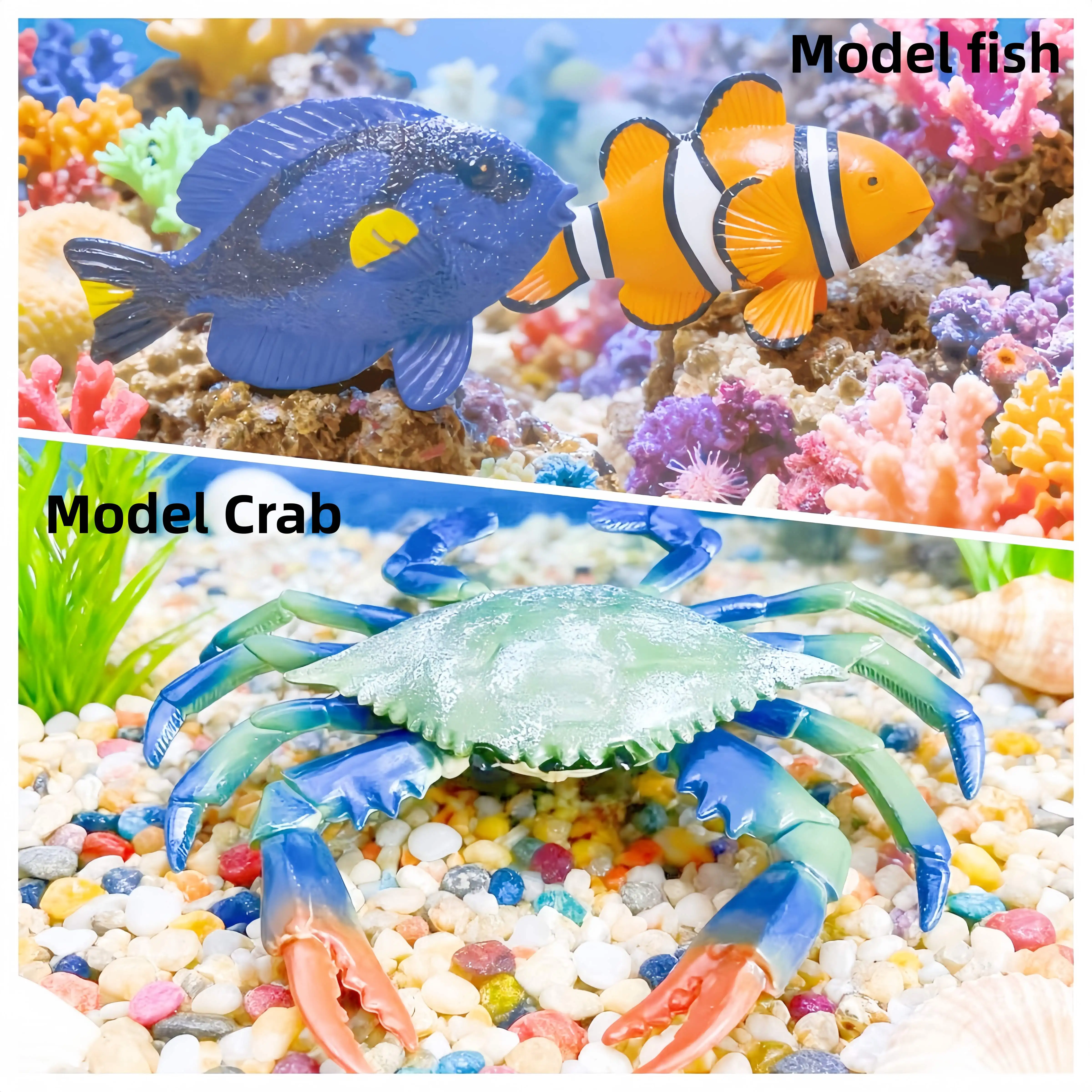 Simulated ocean animal model, plastic blue crab, clownfish ornament model, boys' New Year gift