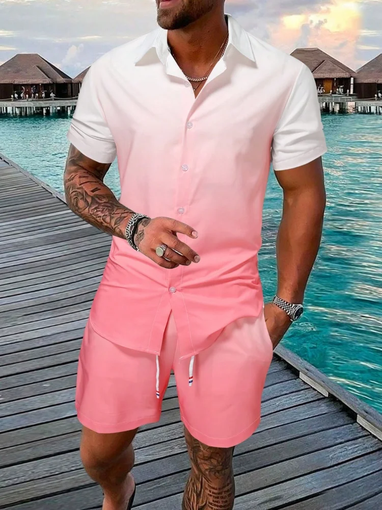 Summer Everyday Fashion Men's Short-sleeved Shirts Urban Street Men's Casual Shorts Beach Party Men's Shirts And Shorts Sets