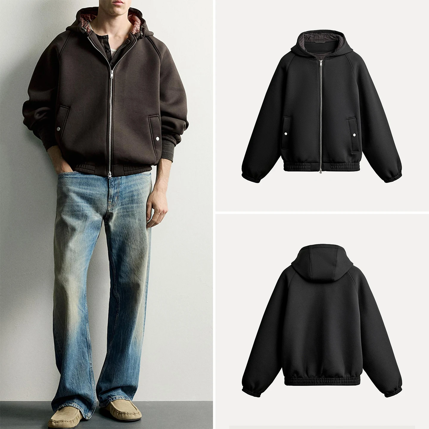 Men's Fashionable Loose Heavyweight Hooded Jacket 2026 Autumn Collection Personalized Style Long Sleeve Standard Fit Zadata