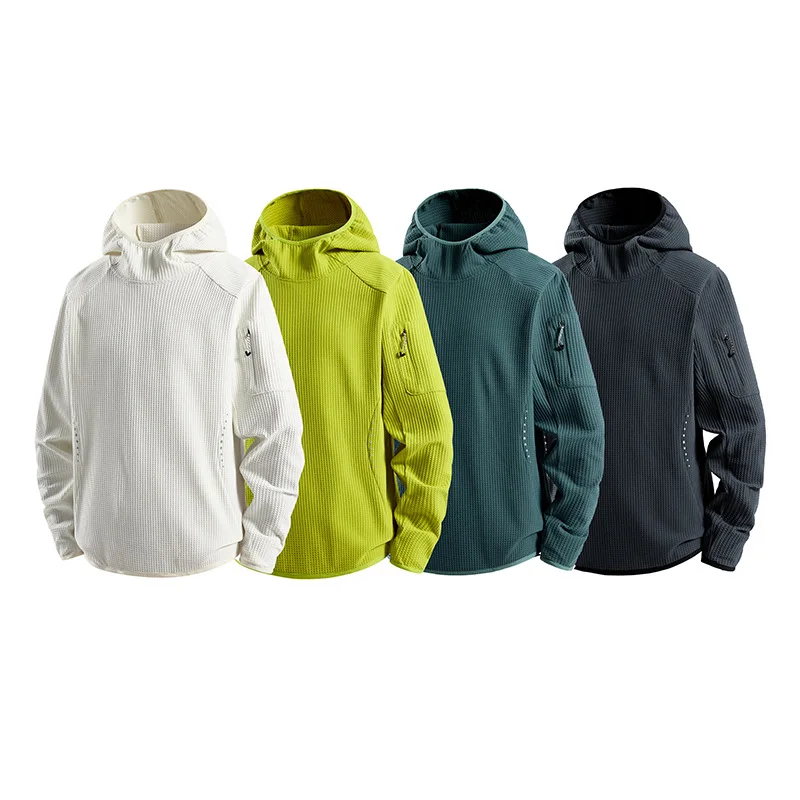 Men Mountain Series Hooded Long Sleeve T Shirt Quick Dry Breathable Thumb Hole Outdoor Sports Tops