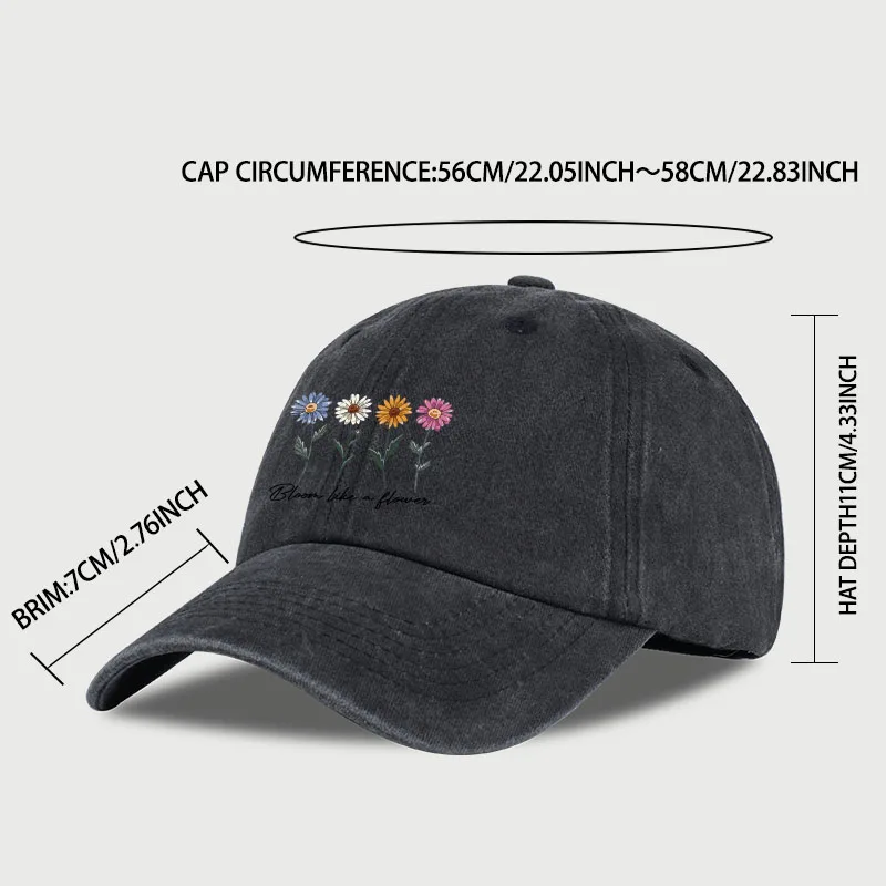 Vintage Washed Daisy Baseball Cap – Unisex “Flowers in Bloom” Letter Print Dad Cap – Outdoor Travel & Casual Sun Hat image 2