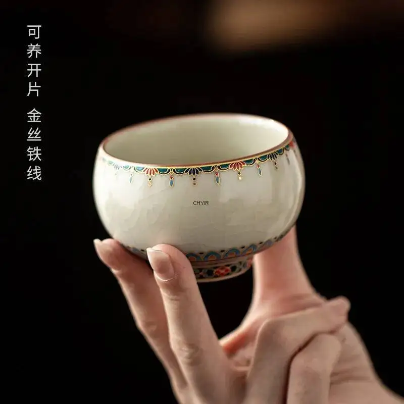 

Ru Kiln Культурная креативная чашка для медитации в стиле дзен, потрескивающая керамическая чашка для чая кунг-фу, чашка для личного использования, чашка для дегустации, подарок