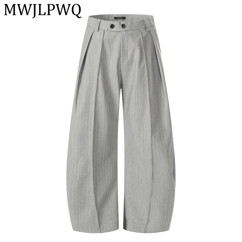 

Мужские повседневные брюки в американском стиле MWJLPWQ, свободные широкие брюки с плиссировкой и вертикальными полосками, дизайн в уличном стиле, 14197