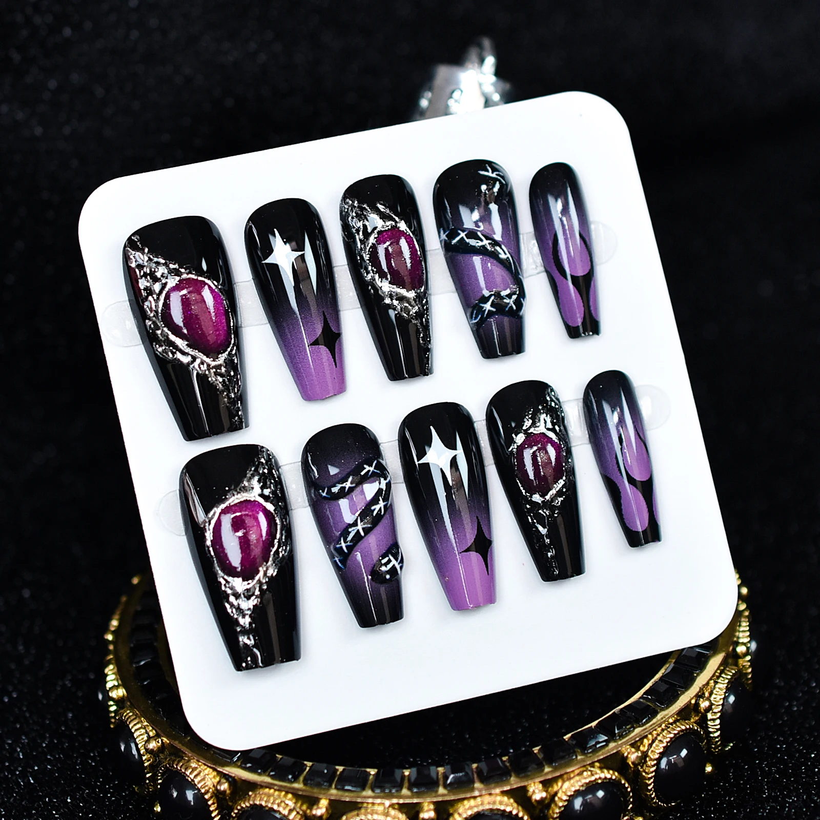 Druk op nagels slang ster vlam cateyes ontwerp ballet lange lengte voor dames meisjes