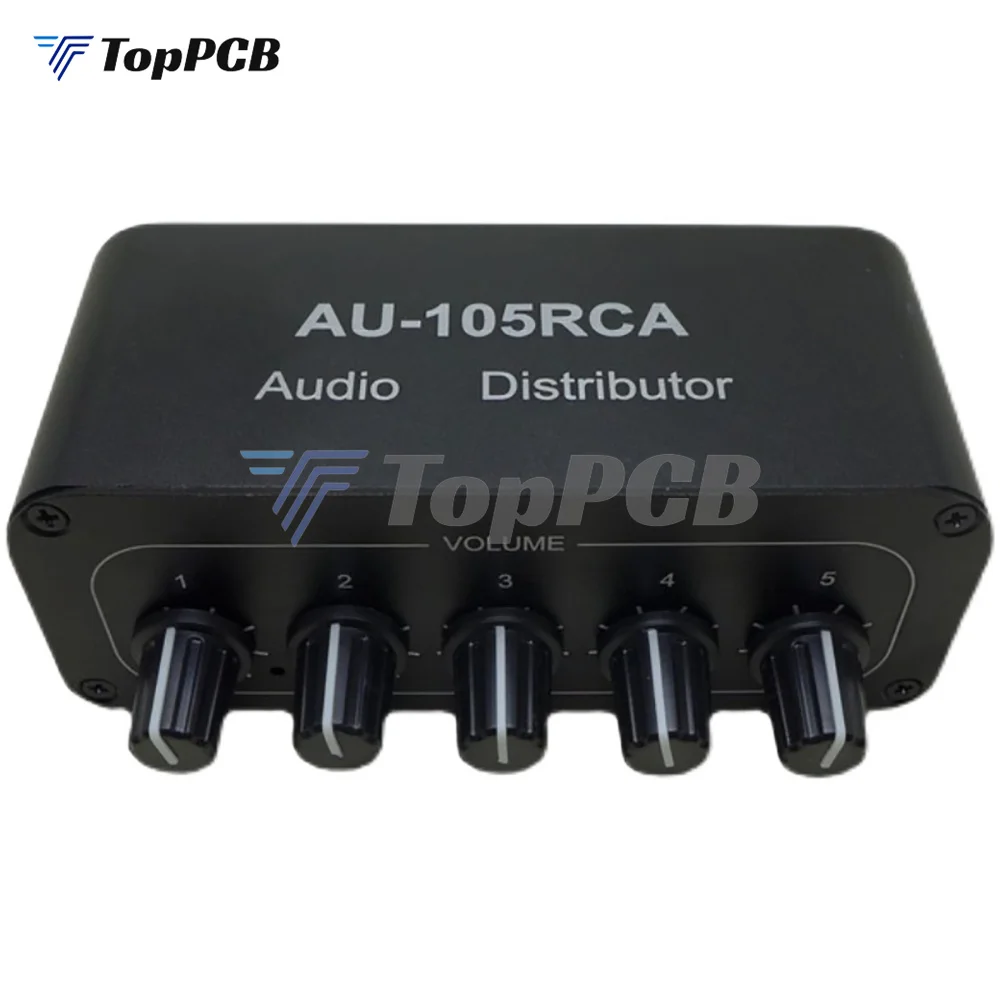 AU-105RCA Audio Distributor DC 12V 1 Input 5 Output Audio Mixer Sound Distributor for Power Amplifier Board Speaker Subwoofer