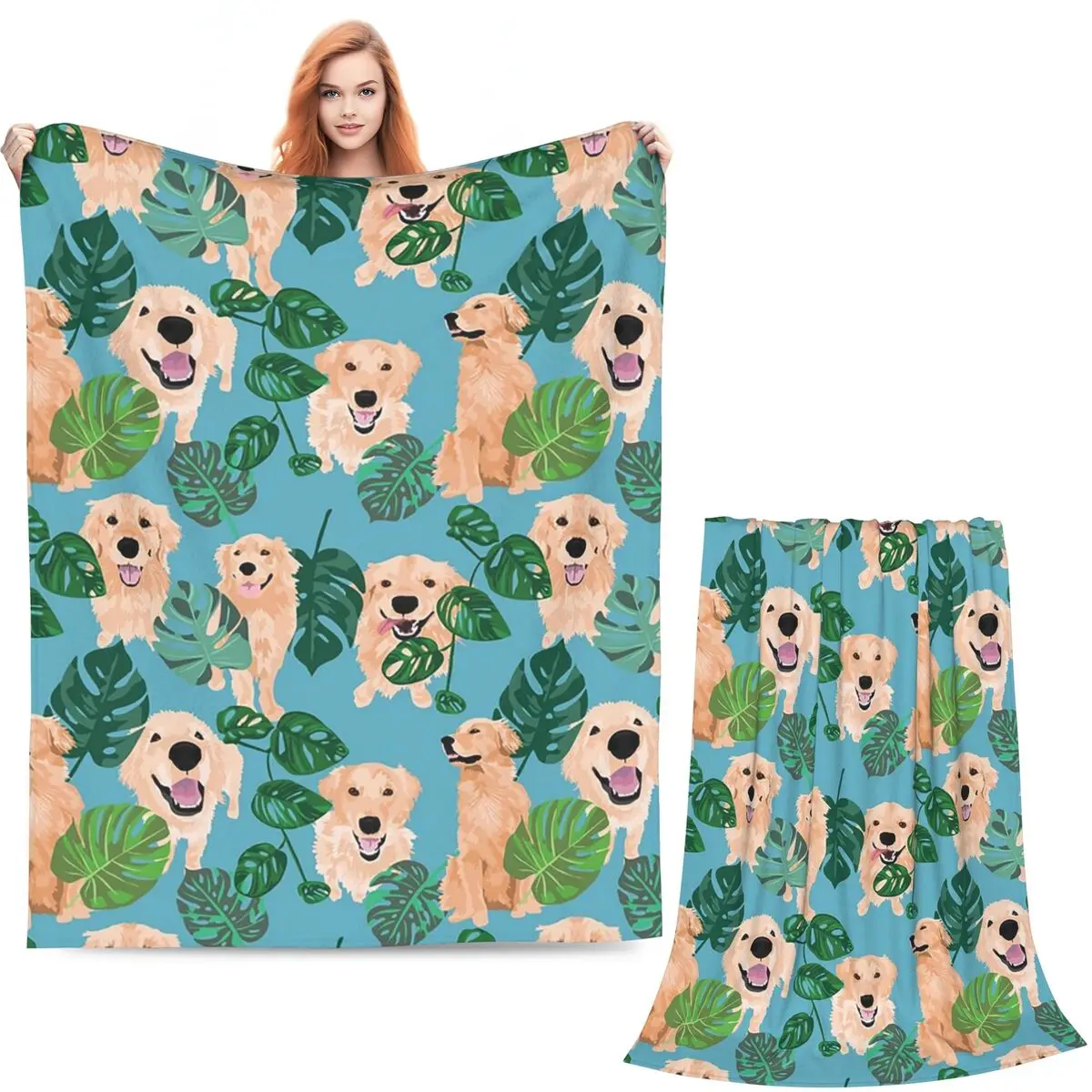 Golden Labrador Retriever Dog Tropical Blankets Flannel Throw Blanket Bedspread for Bed Living room Picnic Travel Home Couch
