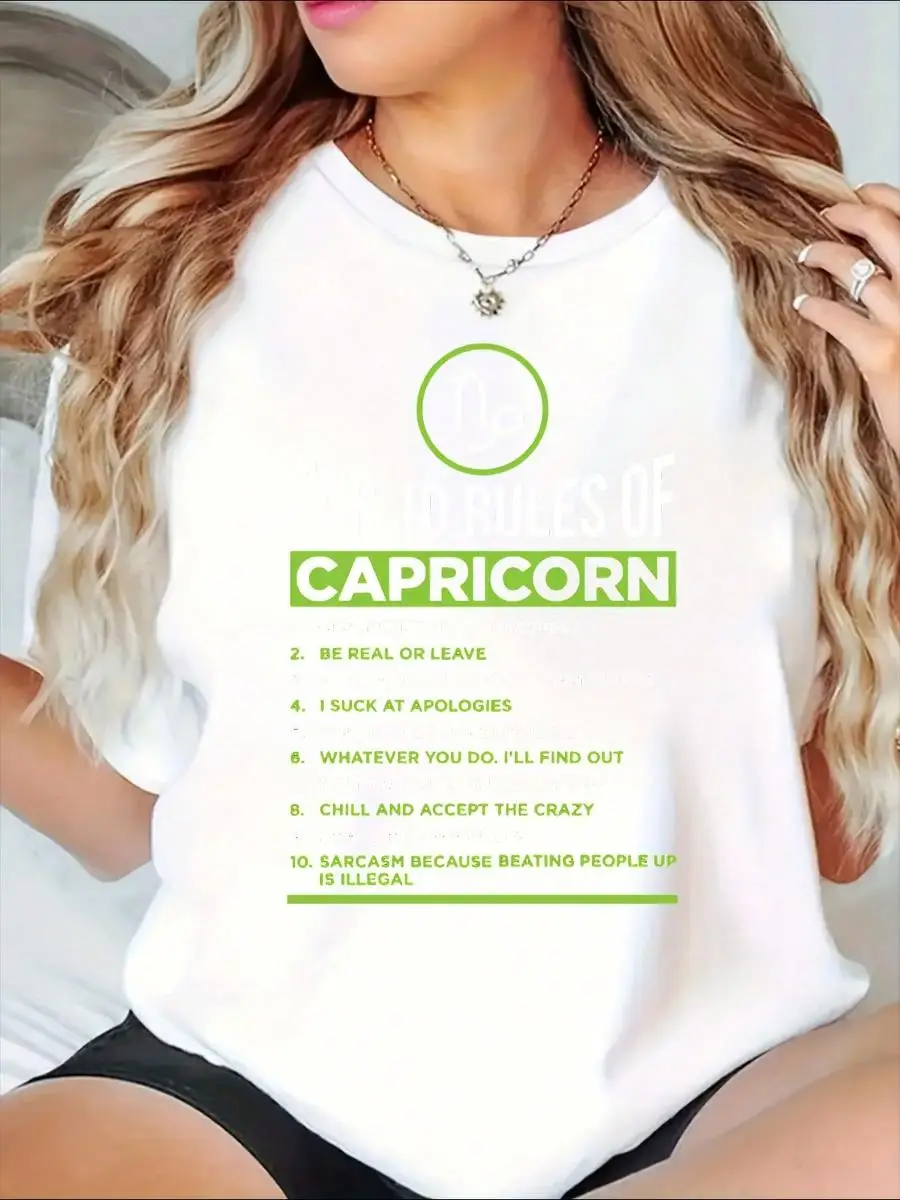 Top 10 Rules Of Capricorn Zodiac Sign Statement T-Shirt For Women – Astrology Inspired Humor And Personality Traits Design, Perfect Gift For Capr