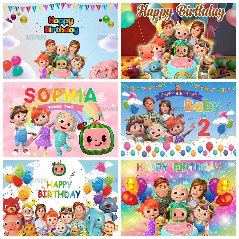 

Cartoon Family Colorful Balloon Cake Kids’ Boy and Girl Children’s Birthday Party Decoration Background Customized Banner Props