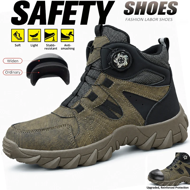 Rotating Button Safety Shoes For Men WorkShoes Steel Toe Shoes Anti-Smash Anti-Puncture Indestructible Construction Mining Boots
