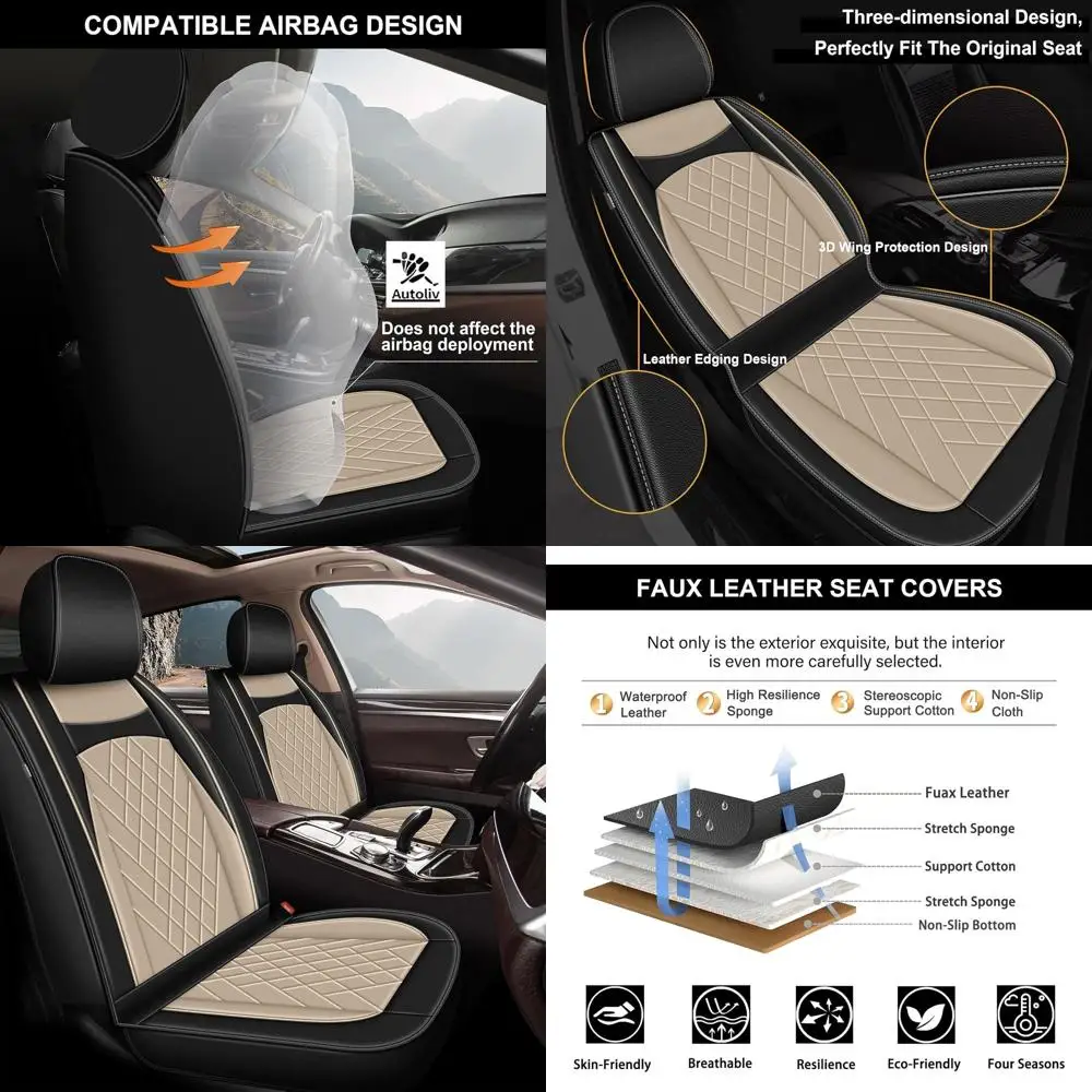 

Fit for Edge Seat Covers, 5 Seats Full Set Faux Leather Car Seat Covers for 2007-2024 Ford Edge (Black & Beige)