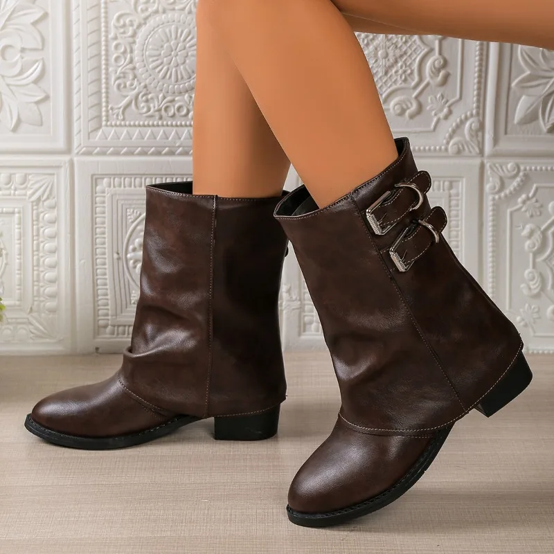 

Женские ботильоны на среднем каблуке, новинка зимы 2025, туфли с пряжкой, дизайнерские элегантные модельные туфли-лодочки, модные короткие ботинки «Челси», вечерние Zapatos