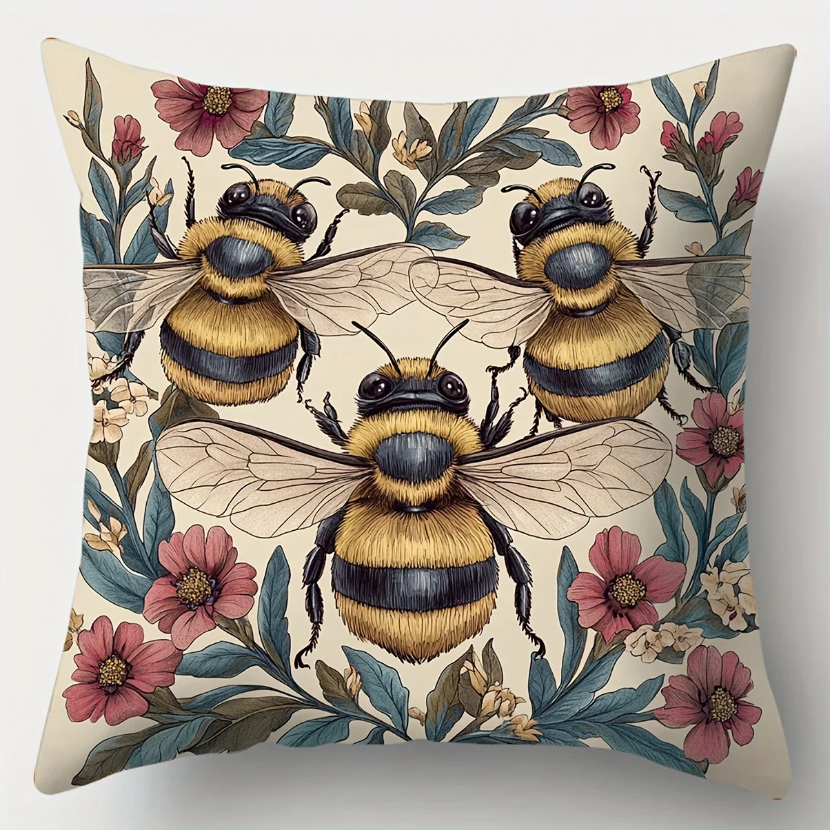 1pcs Floral Bee Double-sided Printed pillow cover Short plush Suitable living rooms bedrooms sofas throw cushion cover