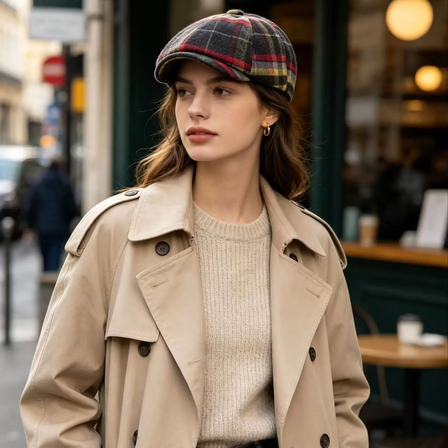 Lightweight Warm Faux Wool Newsboy Cap, Soft Tartan Plaid Ivy Beret Hat, Retro Check Flat Driving Cap for Fall Winter