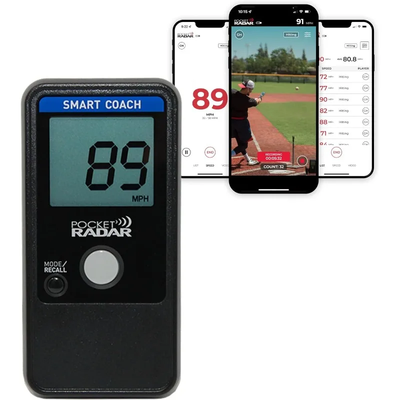 Smart Coach Speed Gun voor honkbal, hockey, draagbaar honkbalradarpistool compatibel met Pocket Radar-app (iOS/Android)