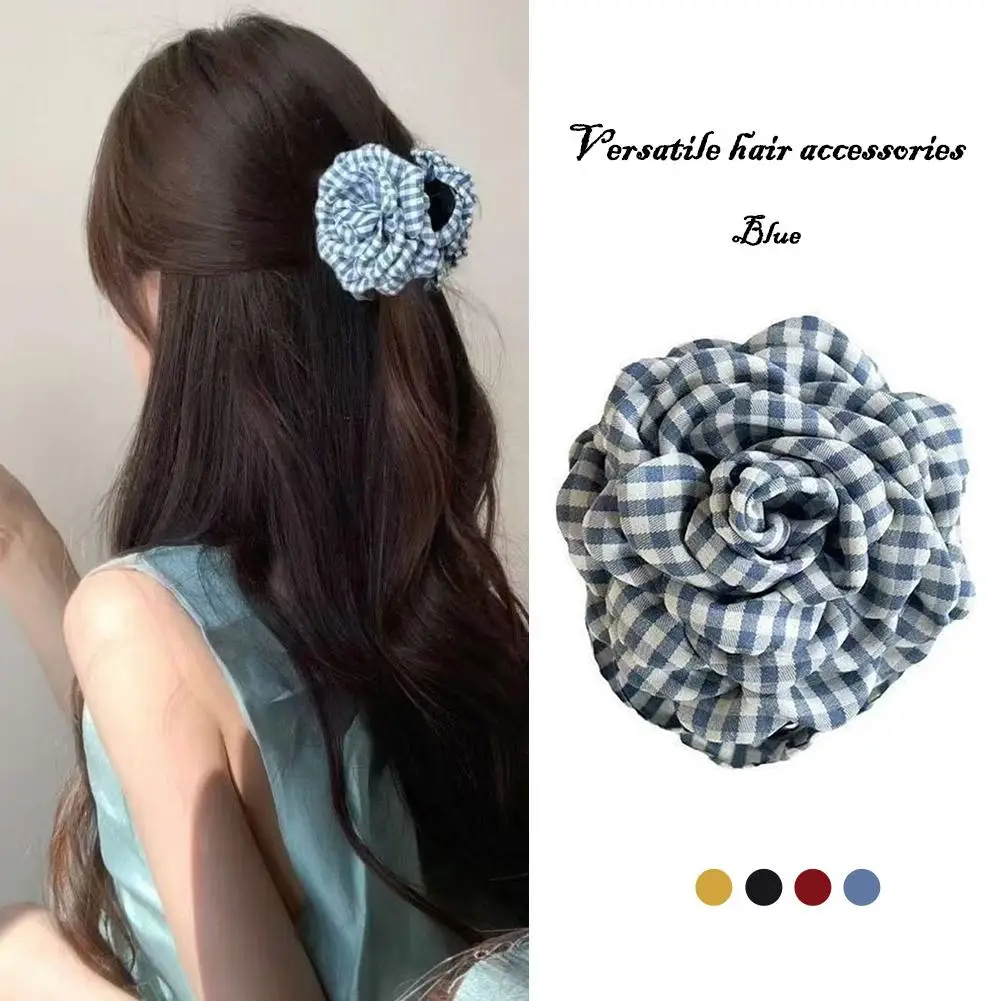 Retro karierte Blumen-Haarklammer für Frauen und Mädchen, große florale Haarnadeln, Krallen-Haarspangen für faule Hochsteckfrisur oder Dutt-Haar-Styling-Werkzeug