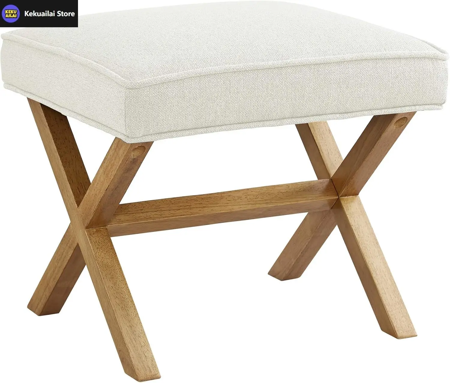 

Small Ottoman Foot Rest, Mid-Century Modern X Square Polyester Foot Stool, Linen, Ivory White, 18"D x 19.8"W x 18.3"H