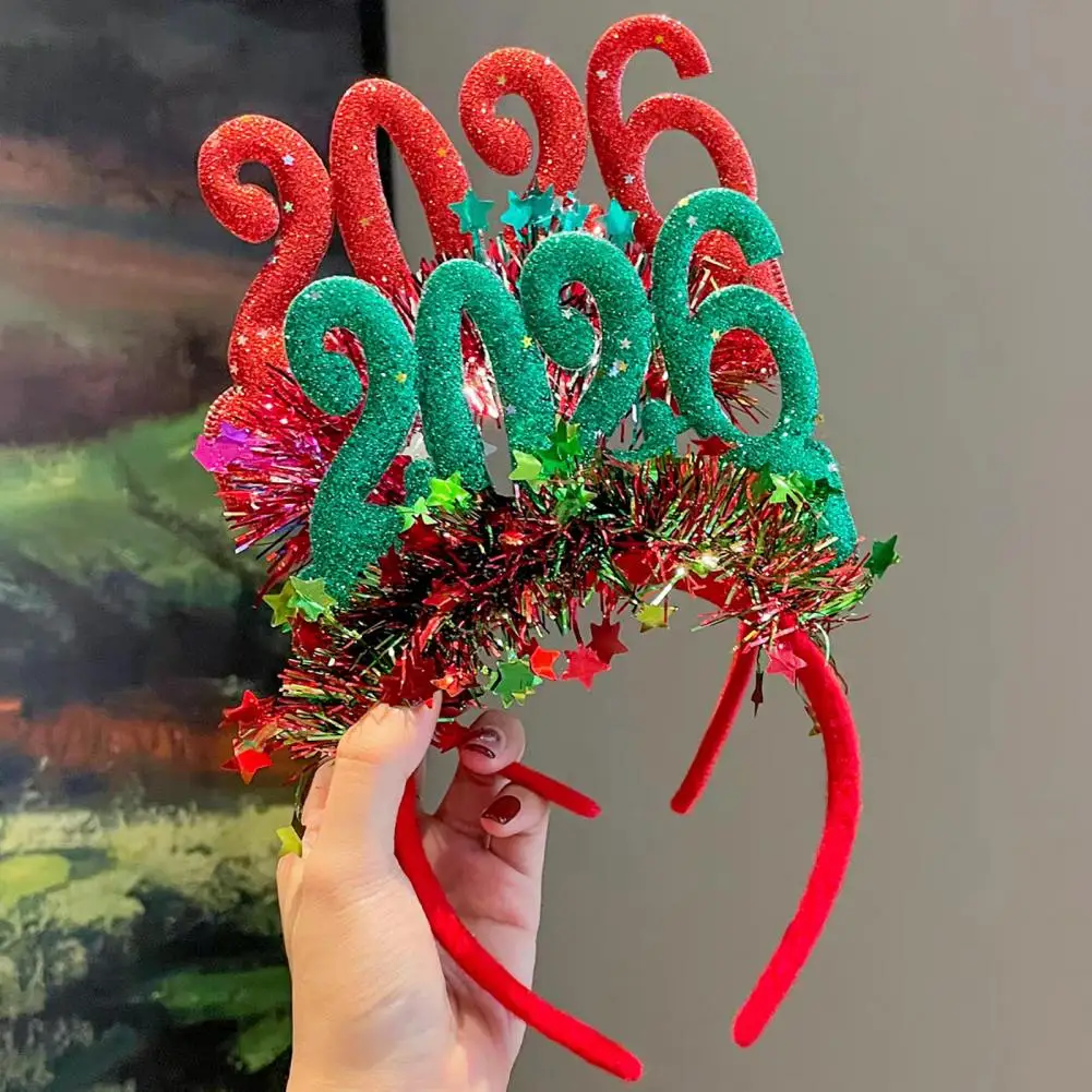 2026 New Year Party Headband Kids Glitter Hair Accessories Funny Photo Props Christmas Decoration 2026 Headband Holiday Gifts
