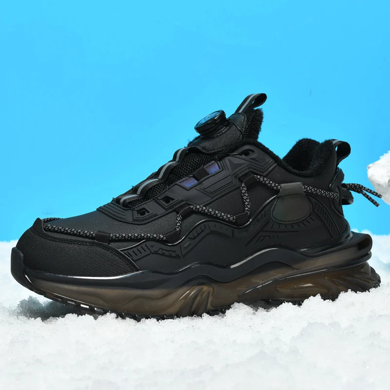 High Stretch Sports Shoes Versatile Comfortable Casual Leather Rotating Button Men's Shoes Winter Sneakers Male Casual Trainer