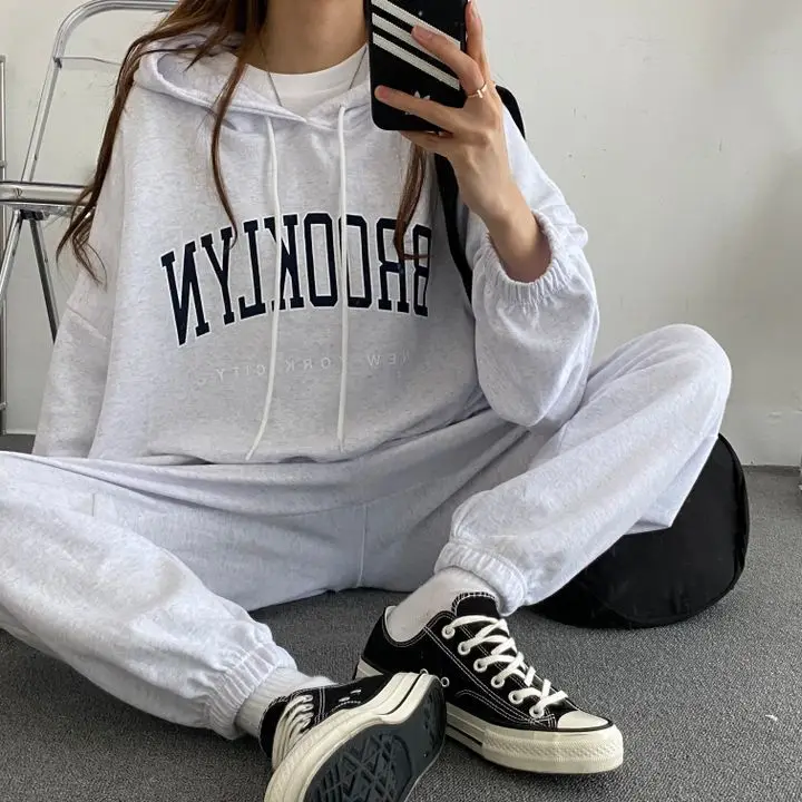 Spring Women Cotton Sweatshirt Suit Oversized Sets Female Loose Sweatshirt + Long Pants Suits Short Sets Conjuntos De Pantalón