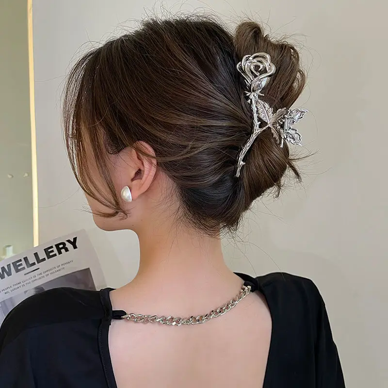 Women Large Metal Rose Floral Metal Hair Claws Ladies Barrettes Hair Clips Girls Hairgrip Hairpins Headwear Hair Accessories