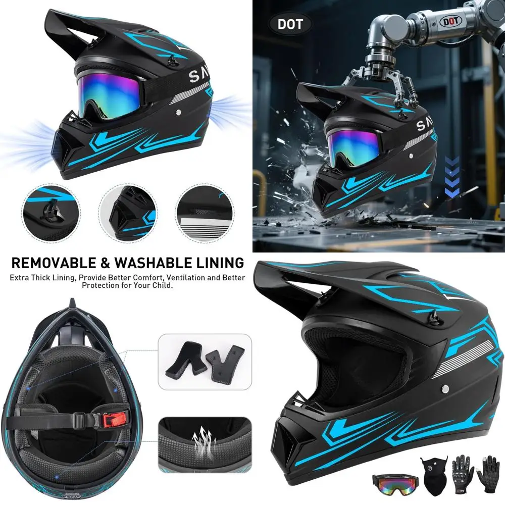 

Full Face Motocross Helmet Set with Goggles, Gloves, and Face Mask for Men and Women - DOT Approved ATV Helmet for Off-Road Ridi