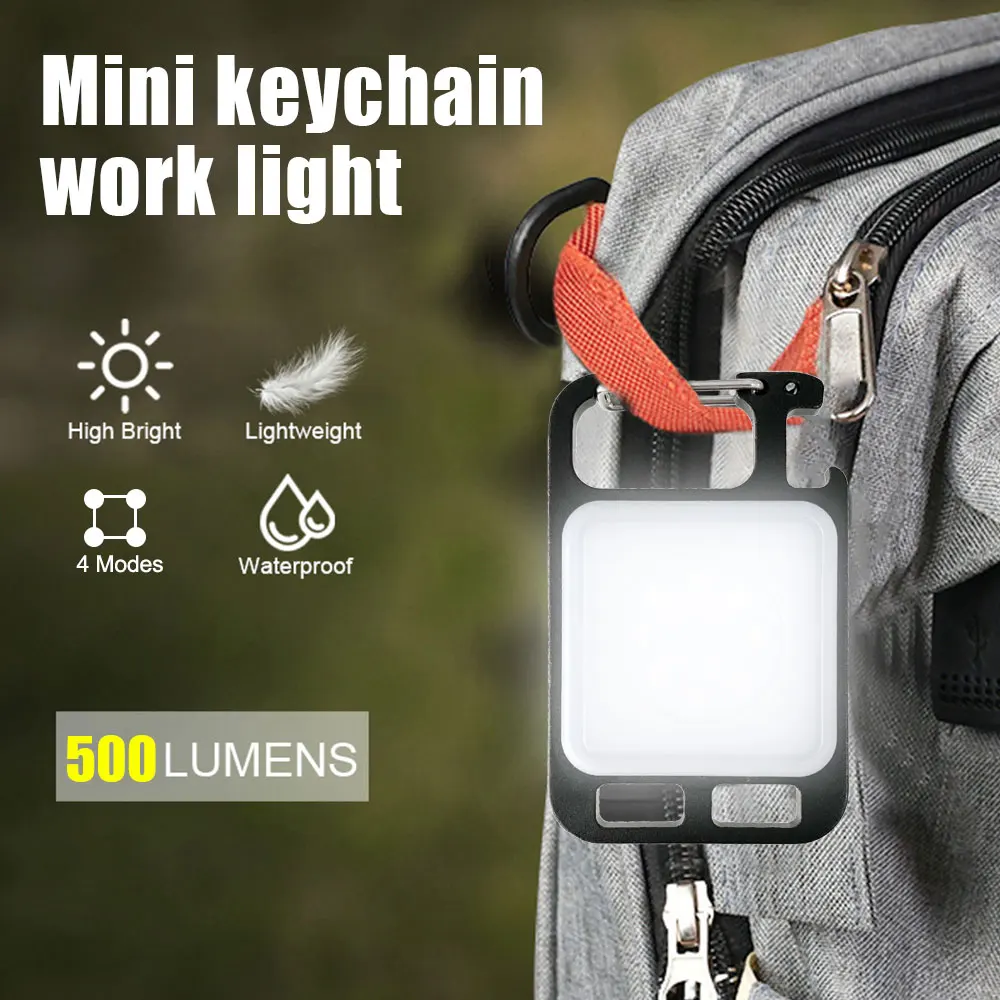 Mini USB Rechargeable Flashlight COB Work Light LED Keychains 3 Lighting Modes For Outdoor Emergency Camping Corkscrew Fishing