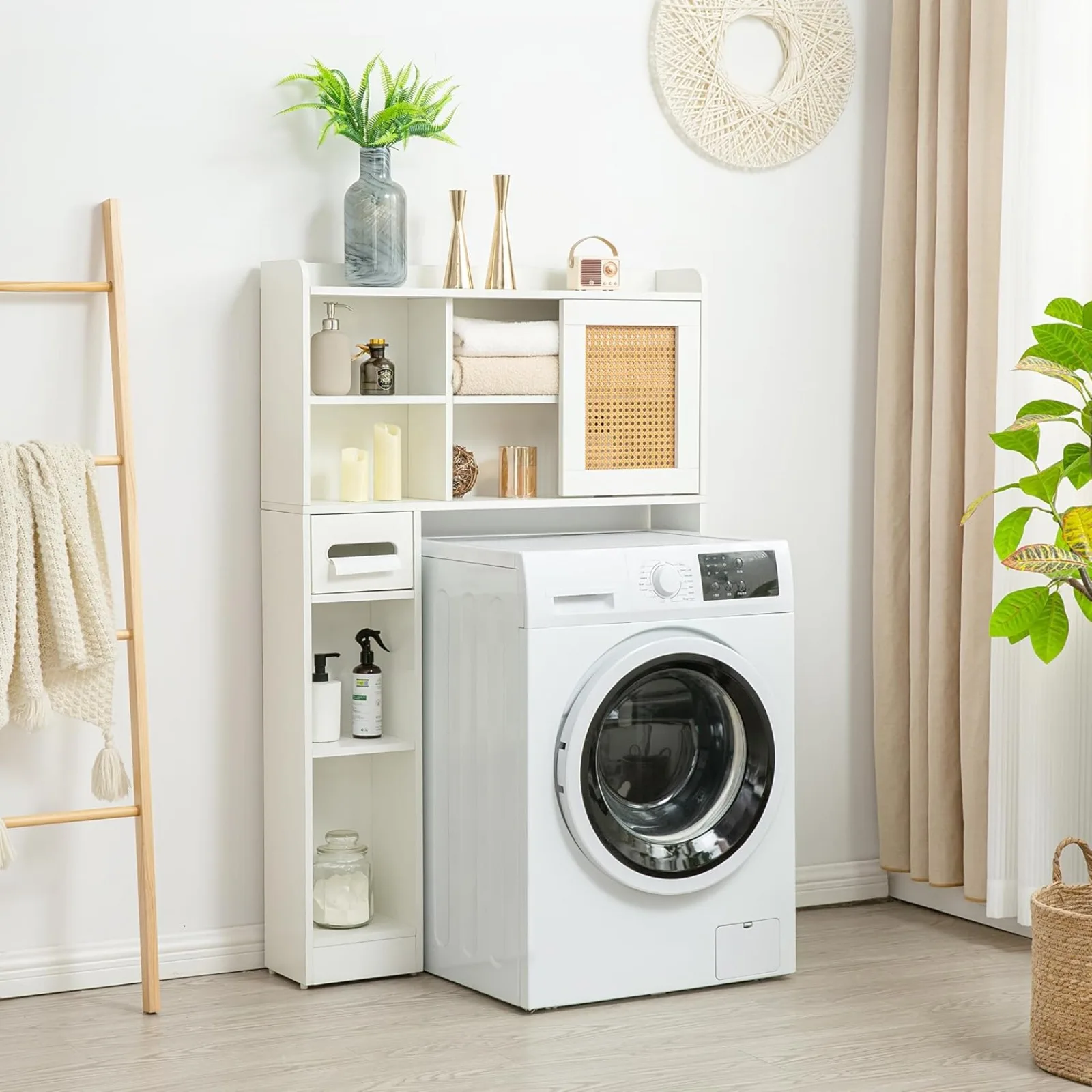 

US 6Tier Over The Toilet Storage Cabinet, Freestanding Above Toilet Space Saver Rack w/Adjustable Shelves, Sliding Door,