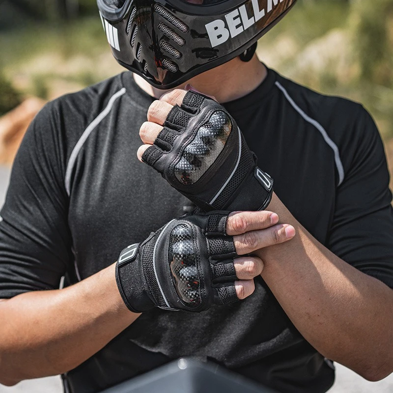 

Motorcycle summer cycling breathable half finger carbon fiber protective cover gloves outdoor cycling protective gloves summer