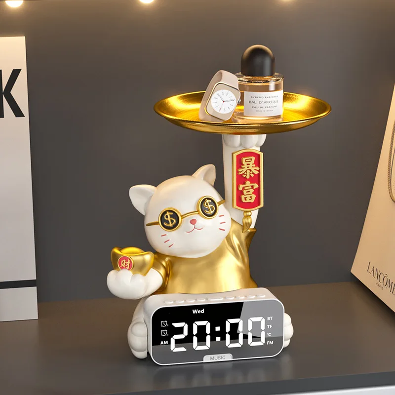 Zhaocai Cat Clock Ornament Opening Gift Decoration Desktop Ornament Resin