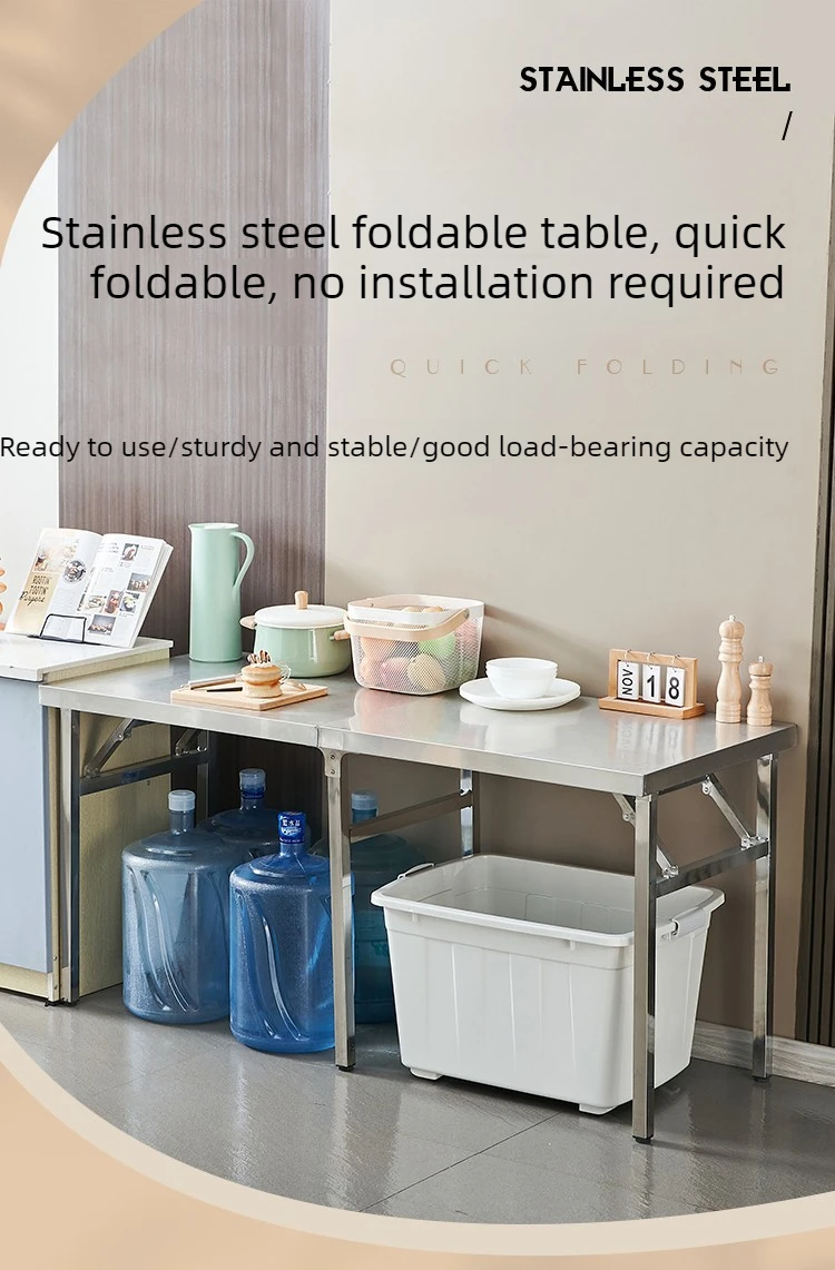 Stainless Steel Multifunctional Foldable Table Portable Outdoor Camping Desk Commercial Buffet Serving Counter Home Dining Table