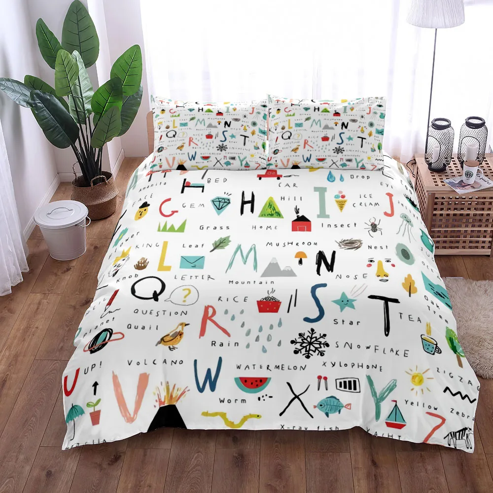 Zoo ABC Duvet Cover Set King Queen Full Twin Double Single Size Bed Linen Set