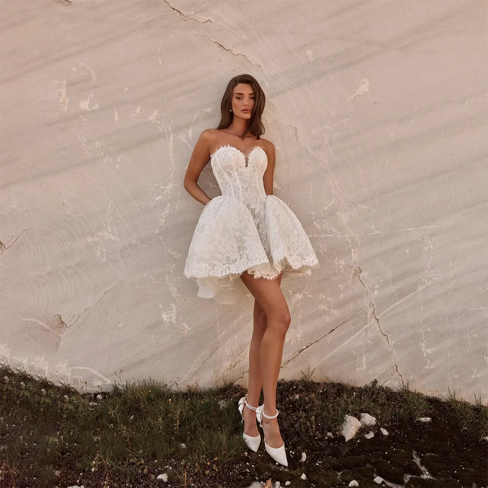 Elegant Lace Short Wedding Dresses for Women Sweetheart Neck A Line Mini Elegant Bridal Gowns Wedding Party Dress Customized