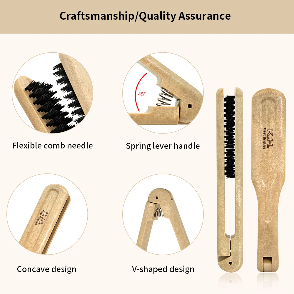 Professional Barbershop Wooden Handle V Type Hair Straightener Comb Double Brushes Hairdressing Comb Anti-static Styling Tools gallery 4