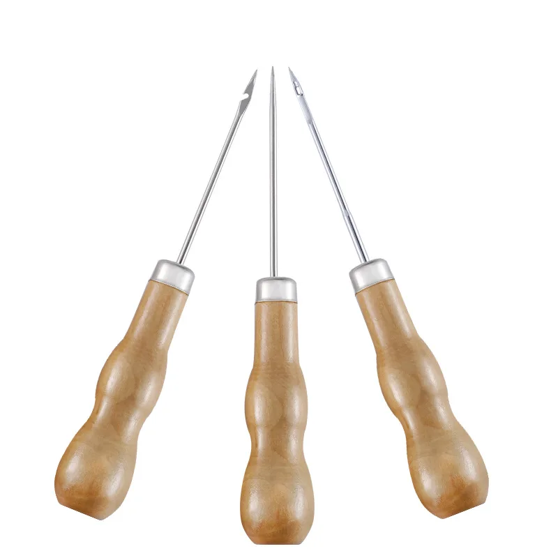 3Pcs/Set Double Gourd Awl Handmade Wooden Handle Shoe Repair Punching Tool Straight / Elbow / Medium Hole Awl For Craft Sewing