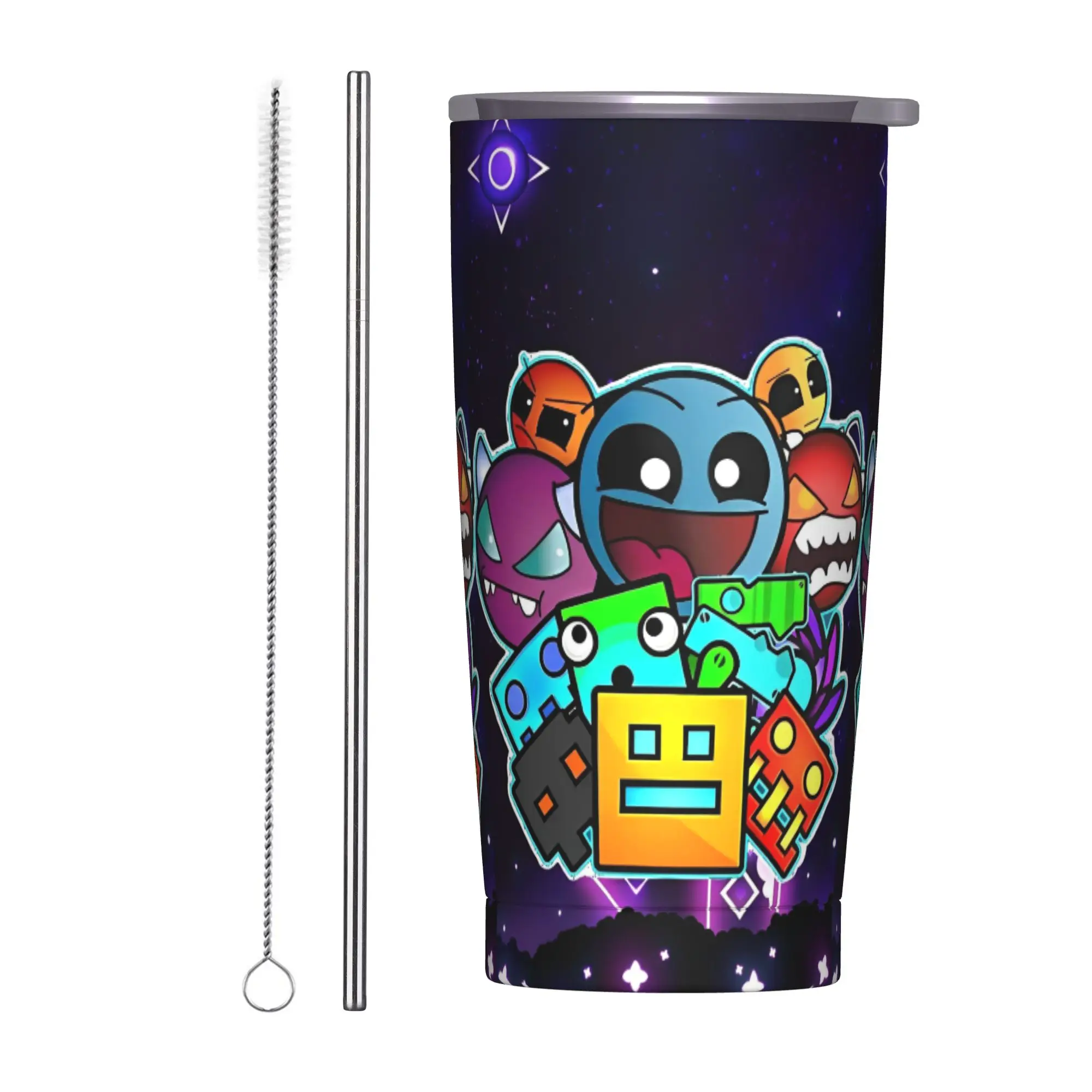 Vaso Térmico Aislado Geometry Cube Gaming Dash con Pajitas, Tazas de Café al Vacío, Botellas Portátiles para Coche y Exteriores, 20oz