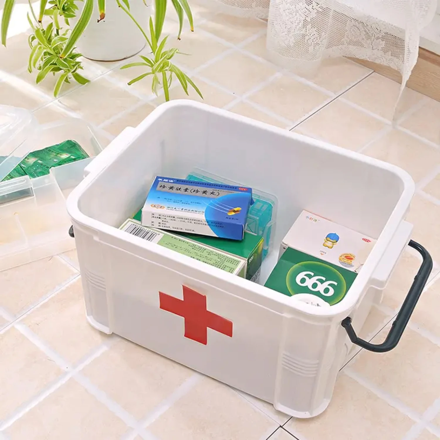 Convenient and portable double layer futuristic medicine box with efficient organization for household emergency medical kit - H