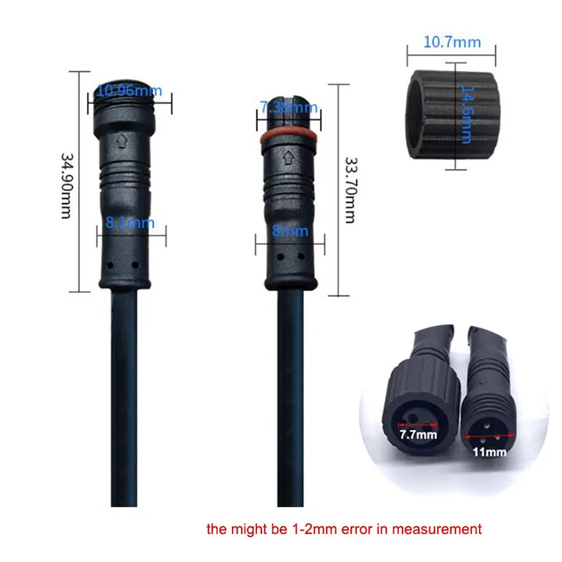 1 Piar Waterproof Power Cable Female Male 2Pin 3Pin 4Pin Jack Plug Adapter Connector 500V 3A 20cm Wire Connector Cords w28