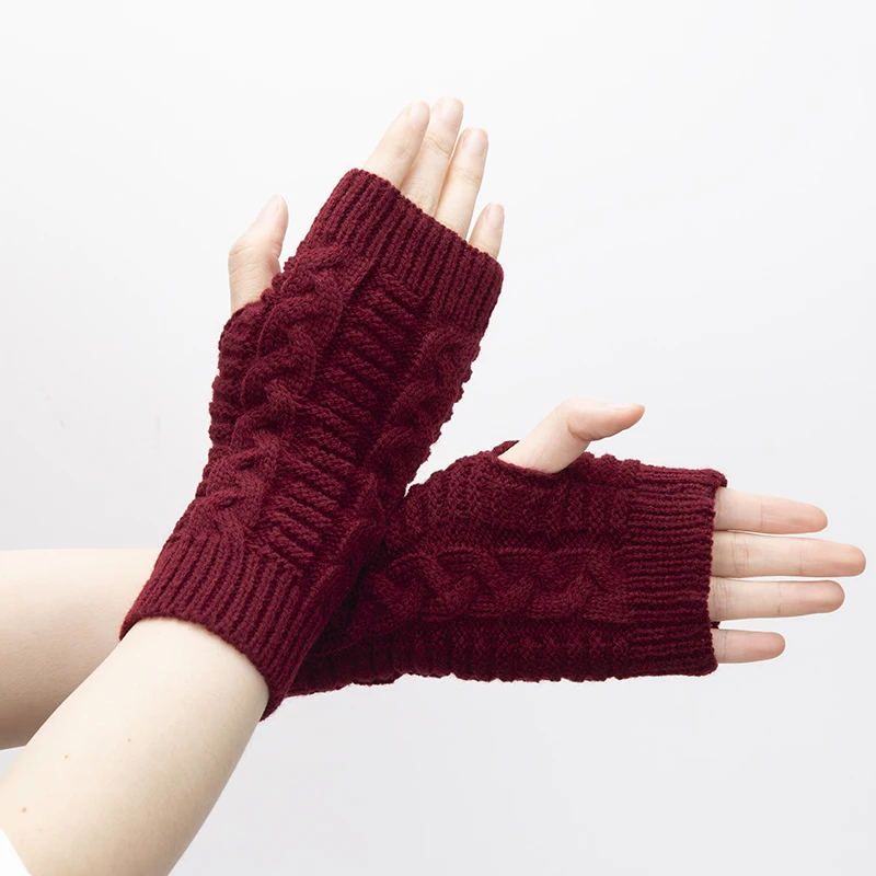 Women Knitted Fingerless Gloves Hand Warmer Winter Gloves Short Arm Sleeve Solid Color Work Mittens Casual Soft Female Gloves