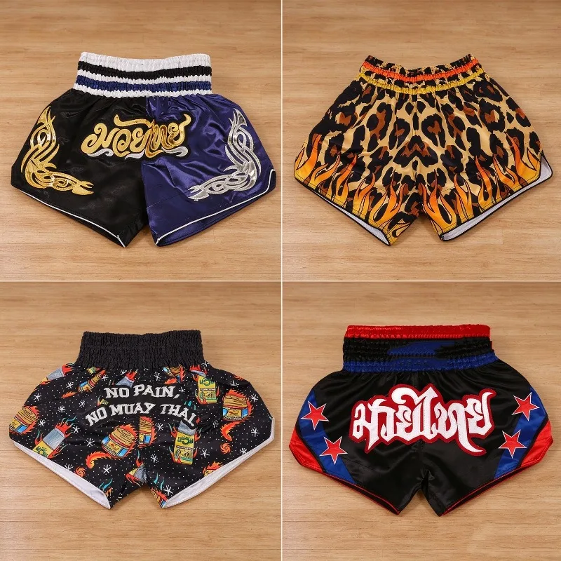 Muay Thai Shorts Men Women Kids Leopard Thai Boxing Shorts Premium Kickboxing Fight Training MMA Pants