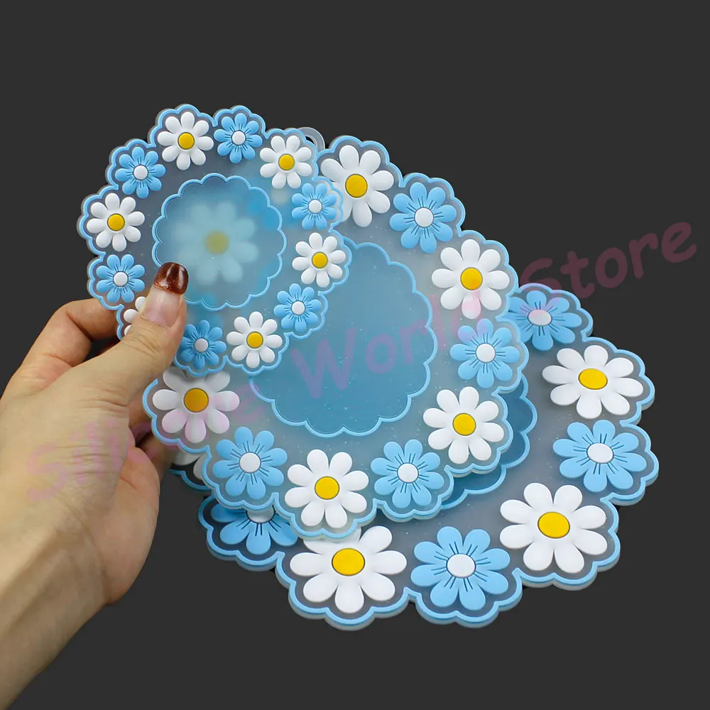 Silicone World 1PC Sakura Daisy Coaster Pads PVC Soft Mats Bowl Mat Pot Mat Plate Mat Heat Insulation Placemat for Dining Table