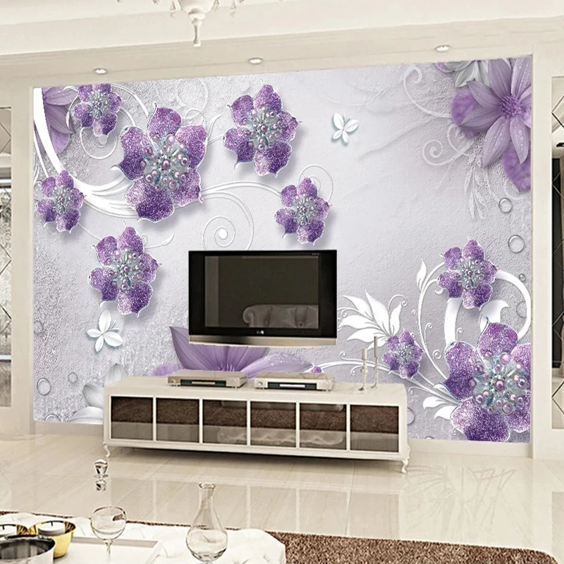 

Custom Photo Wallpaper Modern Fashion Purple Flowers Mural Living Room TV Sofa Bedroom Background Wall Paper Papel De Parede 3 D