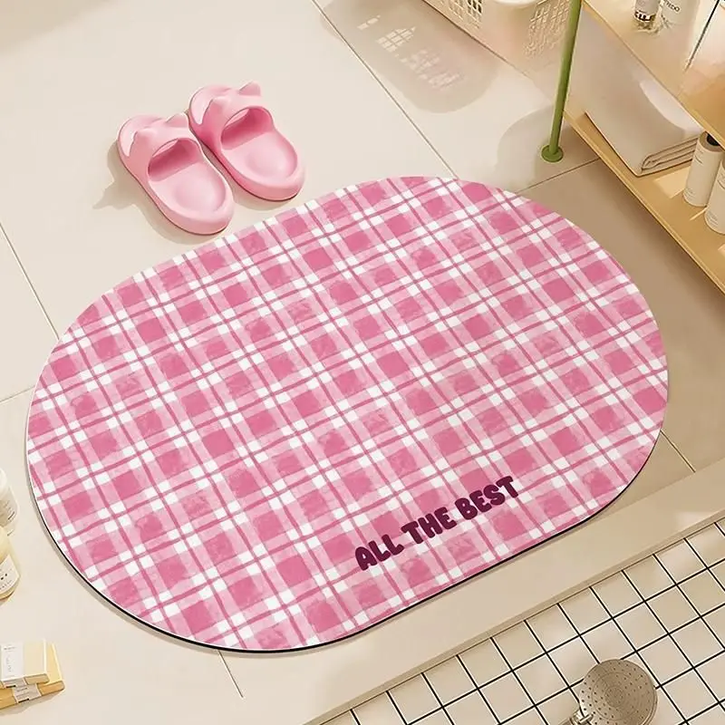 VIKAMA Daffodil White Gingham All The Best Text Oval Bath Rug Delightful Cheerful Rapid Dry Water Wicking Home Accent Soft Cozy
