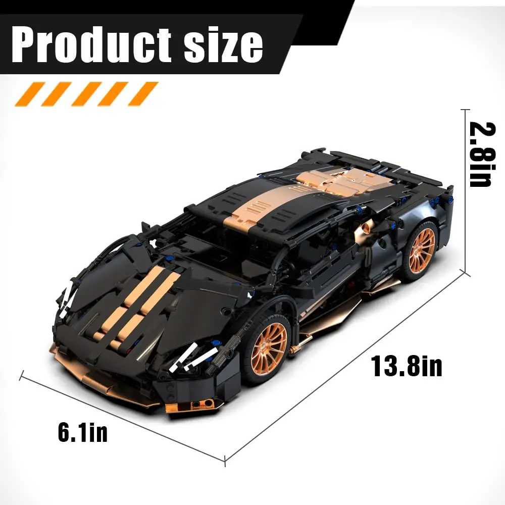 1:14 Scale Sports Car Building Blocks Set, 1309 Piece Model Kit for Ages 12+ and Adults, Super Car Toys for Boys