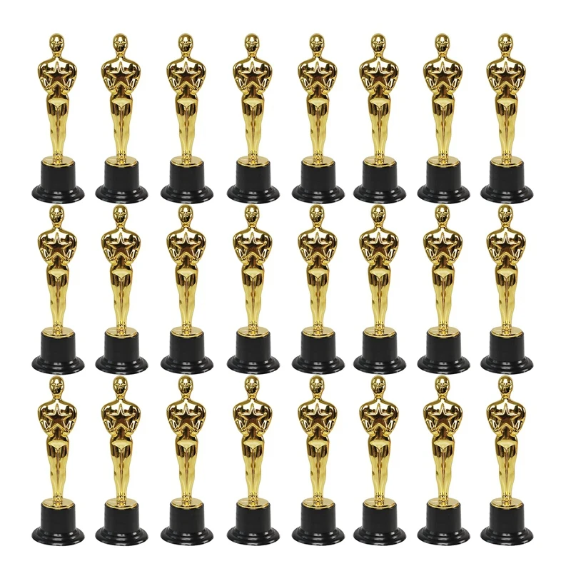 24 Pack Plastic Gold Star Award Trophies Statuette for Party Favors,School Award,Game Prize,Party Prize