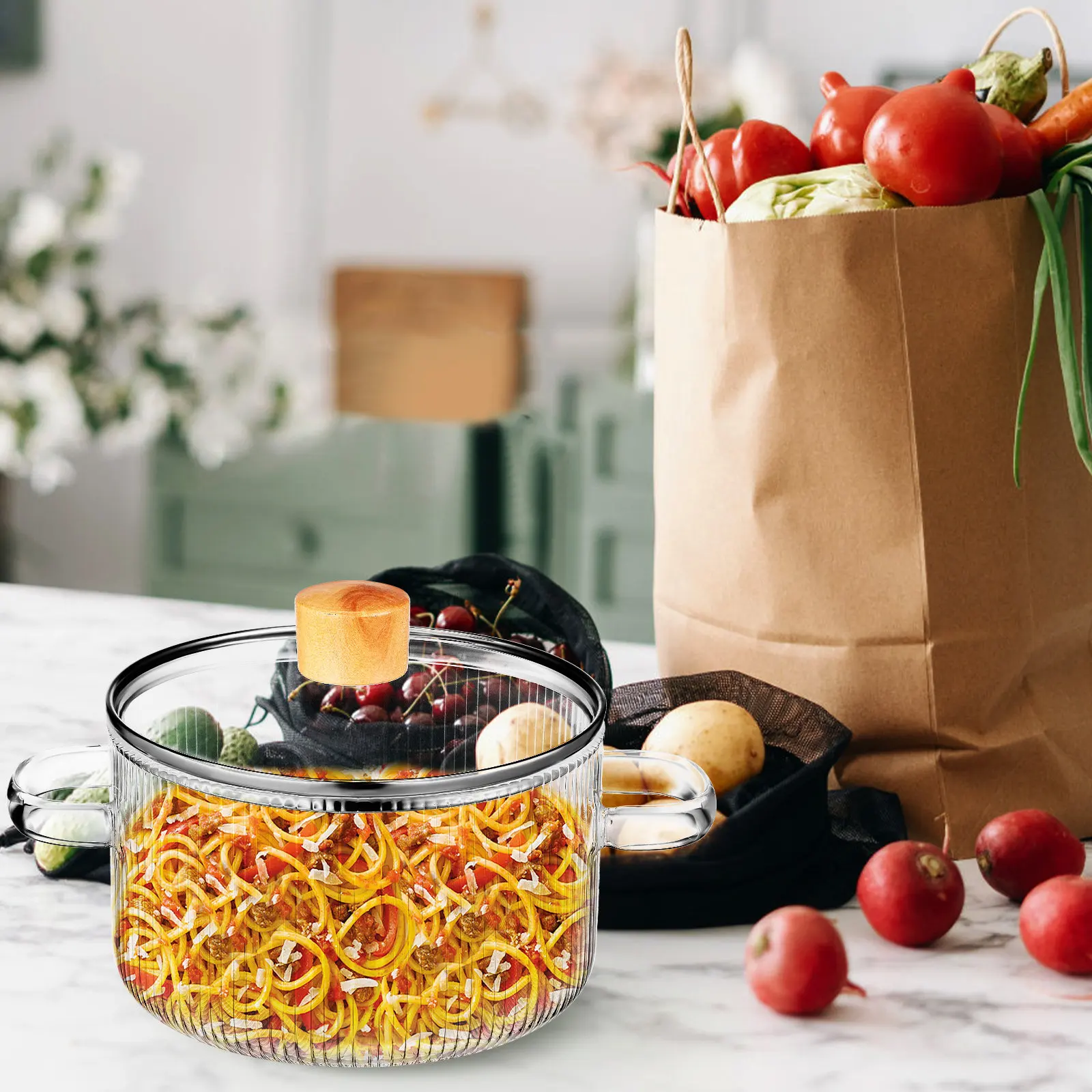 

Glass Simmer Pot 1.6L Double Handle Thickened Clear Glass Cooking Pot for Stove Top Soup Stewing Milk Cooking for Stove Top
