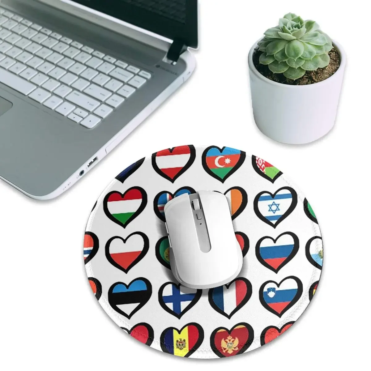 Eurovision Song Contest Flags Hearts ESC EBU Eurofans Round Mouse Pad Computer Keyboard Mouse Mat Gamer Laptop Desk Mat