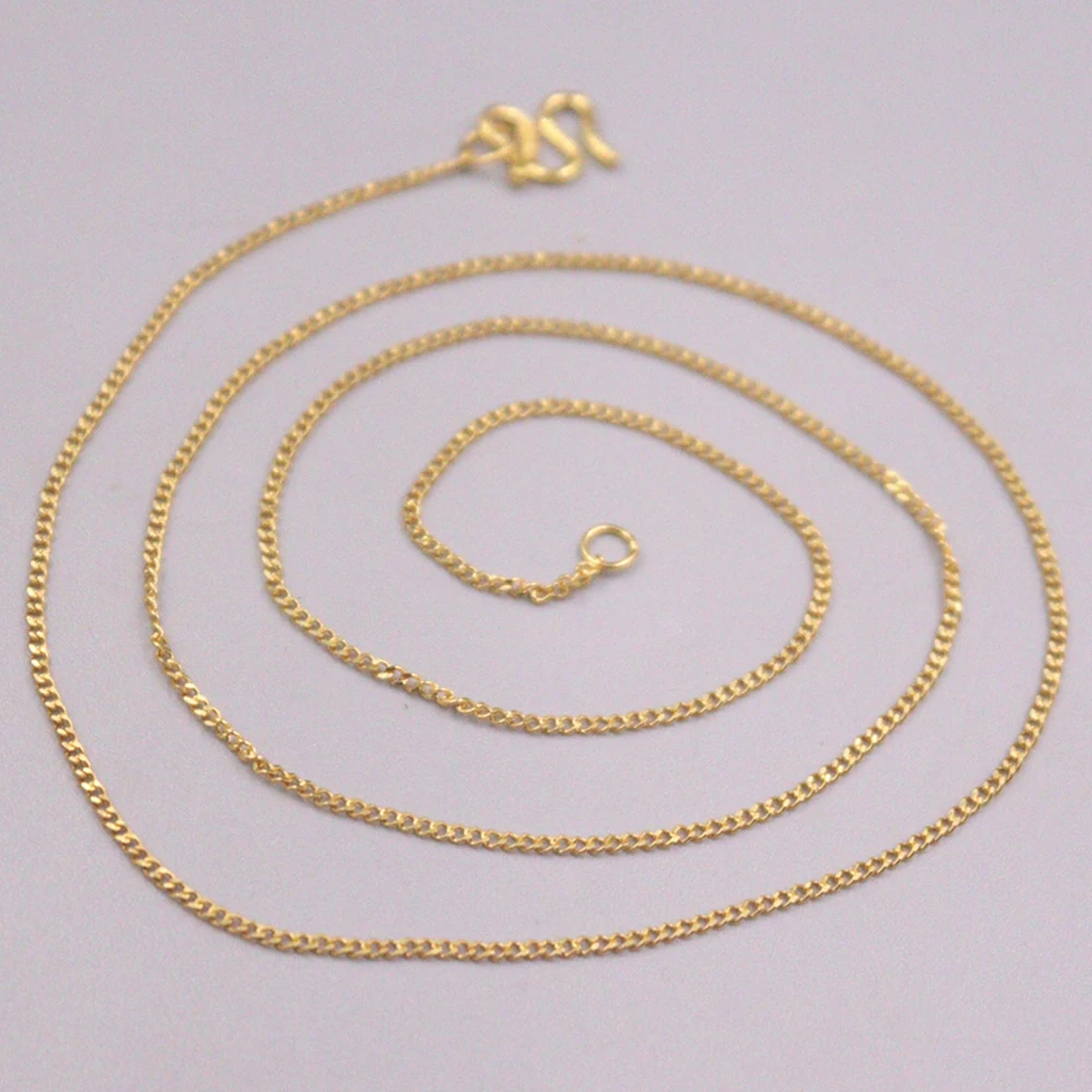 Pure Solid 999 24K Yellow Gold Women Chain 1.2mmW Thin Curb Necklace Fine Jewelry Birthday Gift